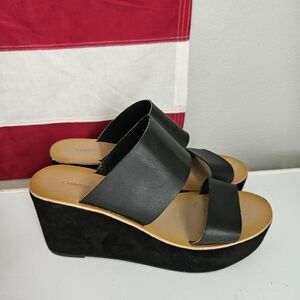Chinese Laundry Ollie Black Wedge Slide Sandal 9